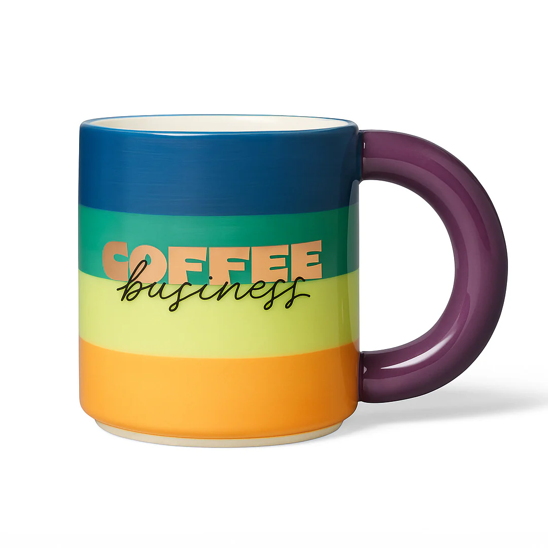 Taza de Cerámica "Coffee Business" 300 ml - Rayas de Colores
