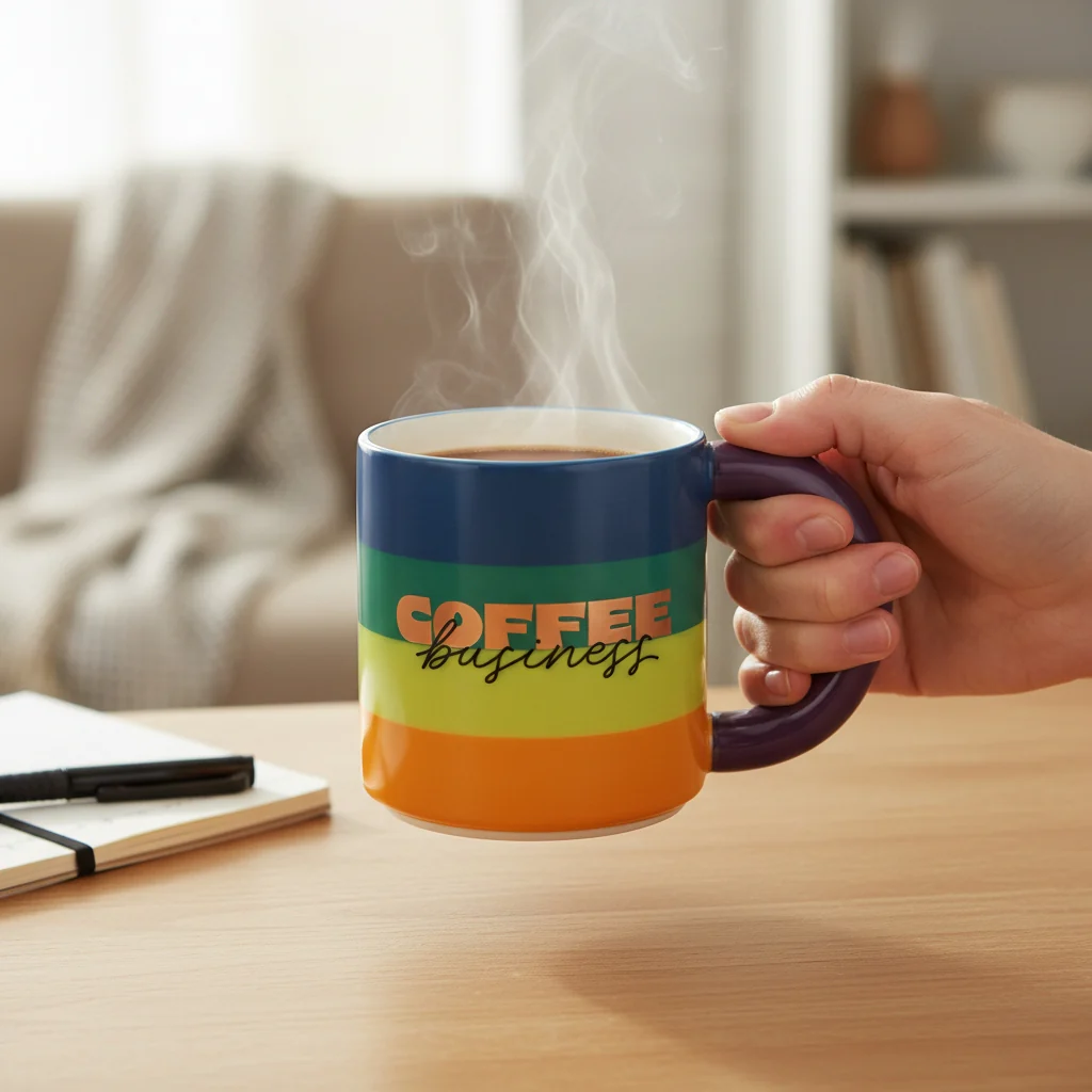 Taza de Cerámica "Coffee Business" 300 ml - Rayas de Colores - Image 2