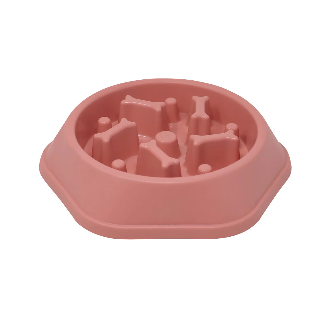 Plato Dosificador Rosa para Perro - Diseño de Huesos