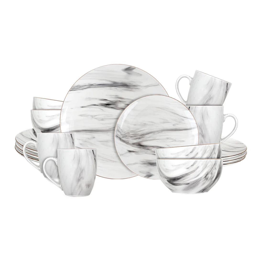 Vajilla MALA para 4 Personas - Cerámica Bco/Gris 16 piezas