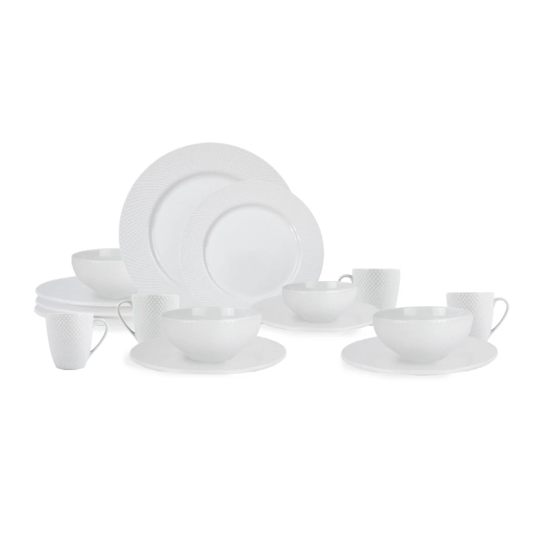 Vajilla Elise para 4 Personas - Cerámica Blanca 16 piezas