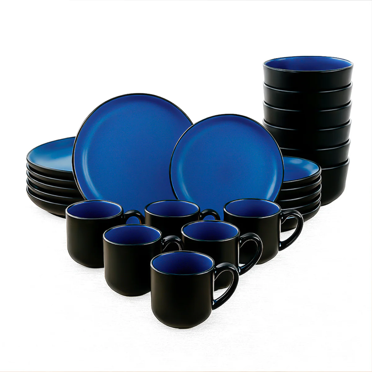 Vajilla NATTBLA para 6 Personas - Cerámica Negra/Azul 24 piezas
