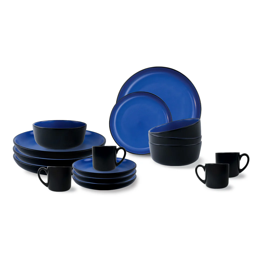 Vajilla NATTBLA para 4 Personas - Cerámica Negra/Azul 16 piezas