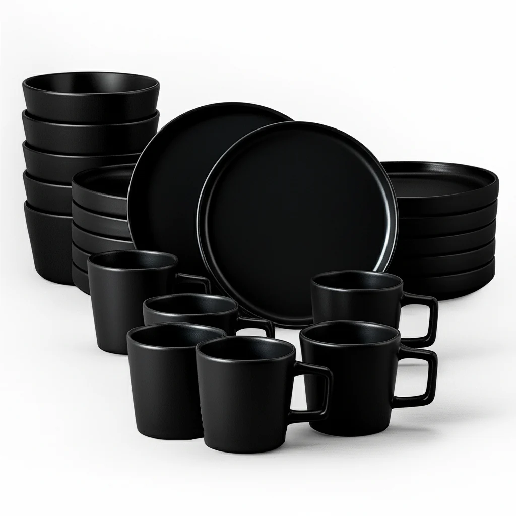 Vajilla SIGRID para 6 Personas - Cerámica Negra Mate 24 piezas