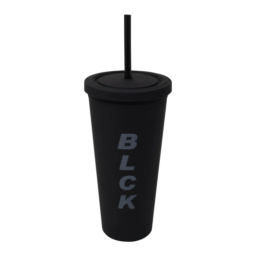 Vaso Térmico de Doble Pared y Popote - Negro 710 ml